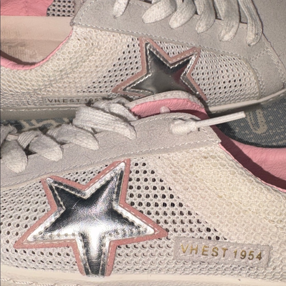 VINTAGE HAVANA Free - Star Perforated Lace Up Sneakers - Silver, Grey, Pink - Picture 6 of 15